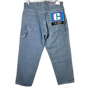 Vintage Y2K LA Gate Baggy Skater Hip Hop Light Wash Denim Carpenter Jeans 38x32
